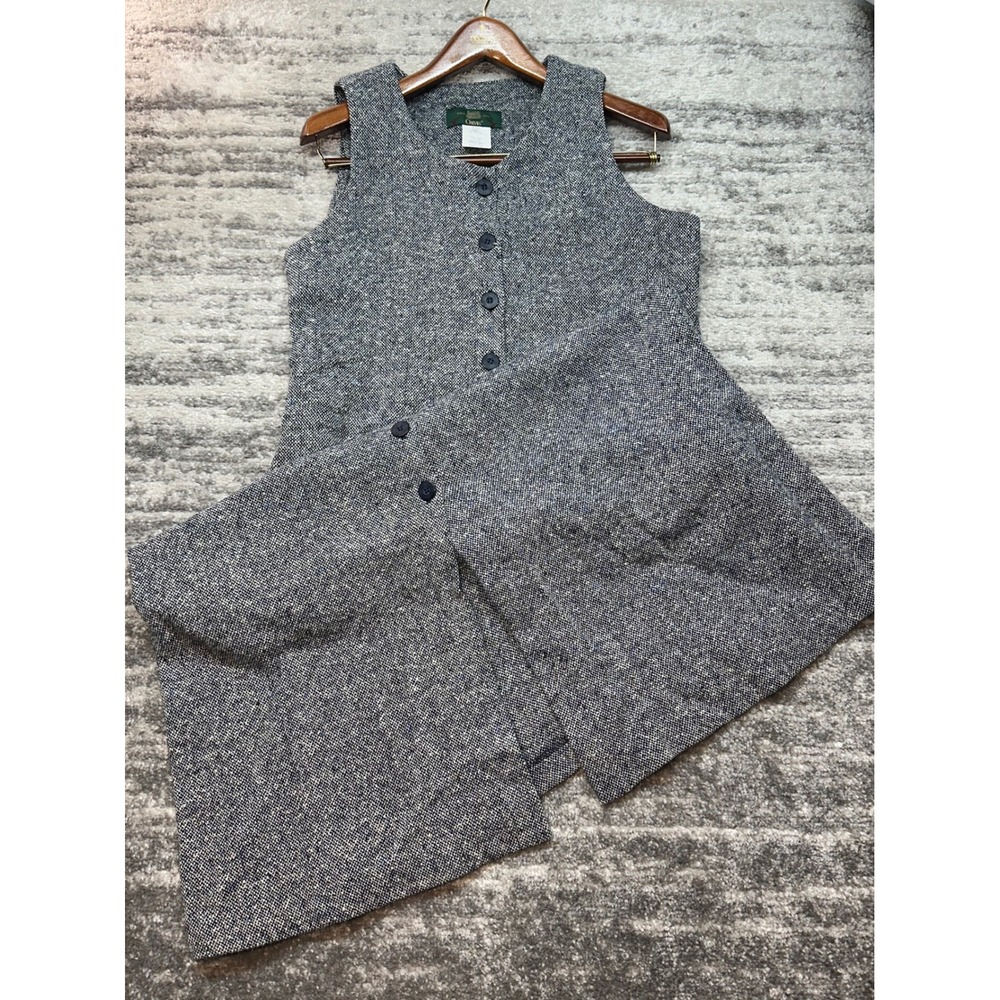 Vintage Orvis Jumper Dress Women 10P Blue Gray Tweed Wool Blend Button USA